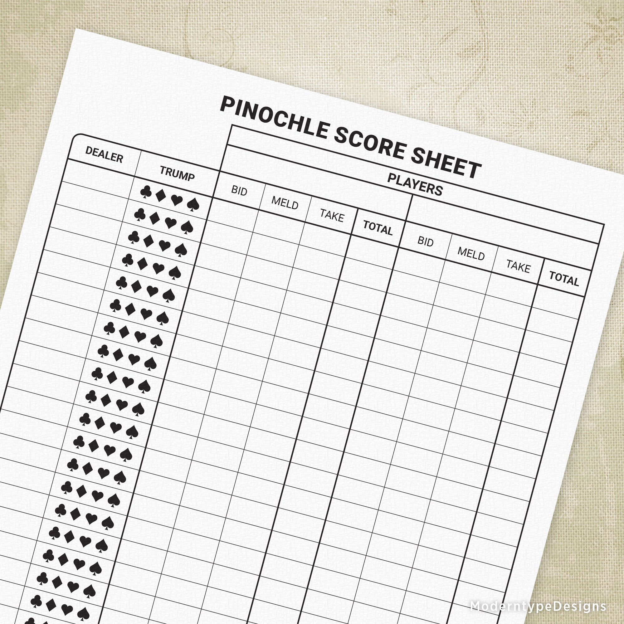 Free pinochle score sheets